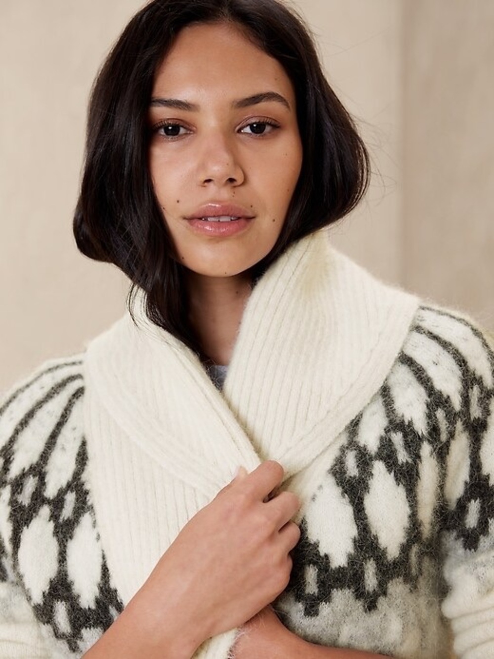 Banana Republic Ivory Shawl Collar Fair Isle Cardigan